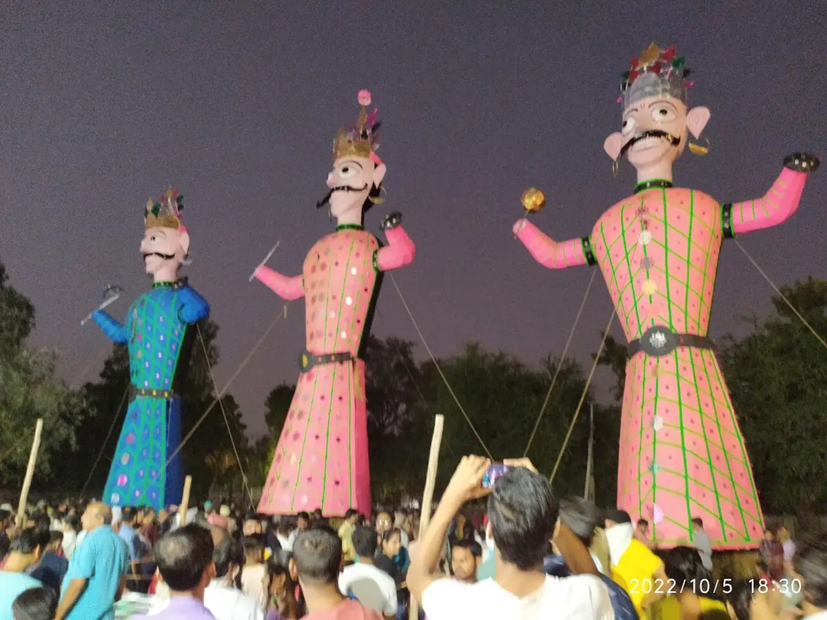 Effigies of Ravana and his brothers before Ravan Dahan on Dussehra.