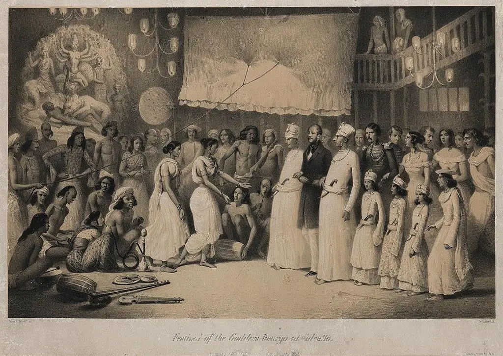 Festival of the Goddess Durga at Calcutta, a 19th-century print.