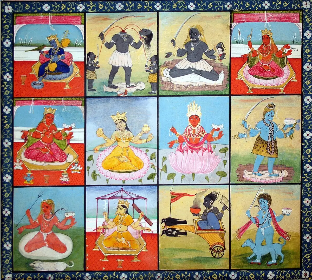 The ten Mahavidyas with Bhairavas, Kangra school, 1880.