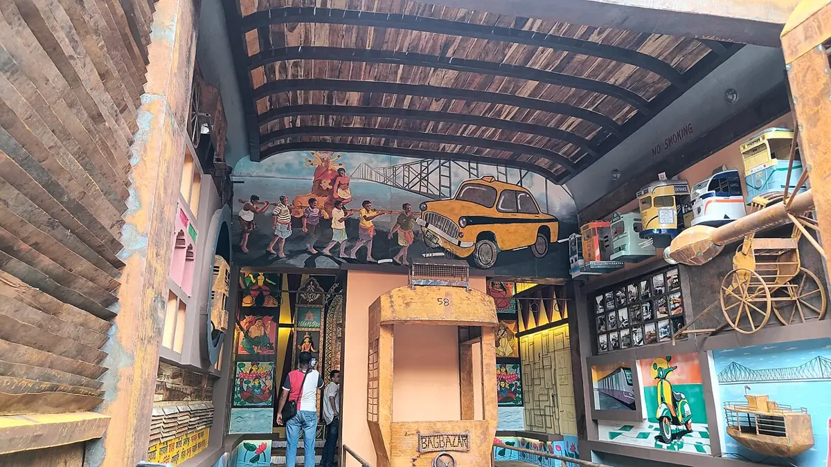 A theme pandal built around Bengal's folk culture.